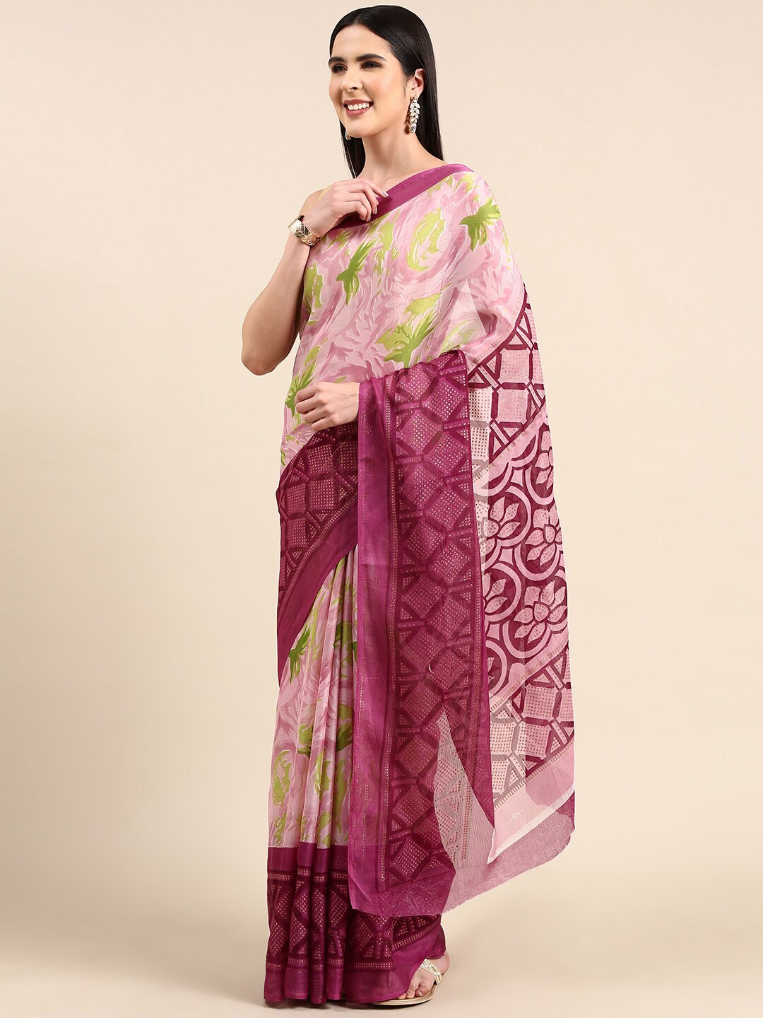 

Anouk Ethnic Motifs Pure Chiffon Saree, Pink