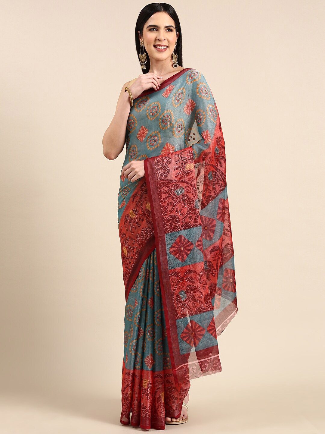 

Anouk Ethnic Motifs Printed Stone Work Pure Chiffon Saree, Blue