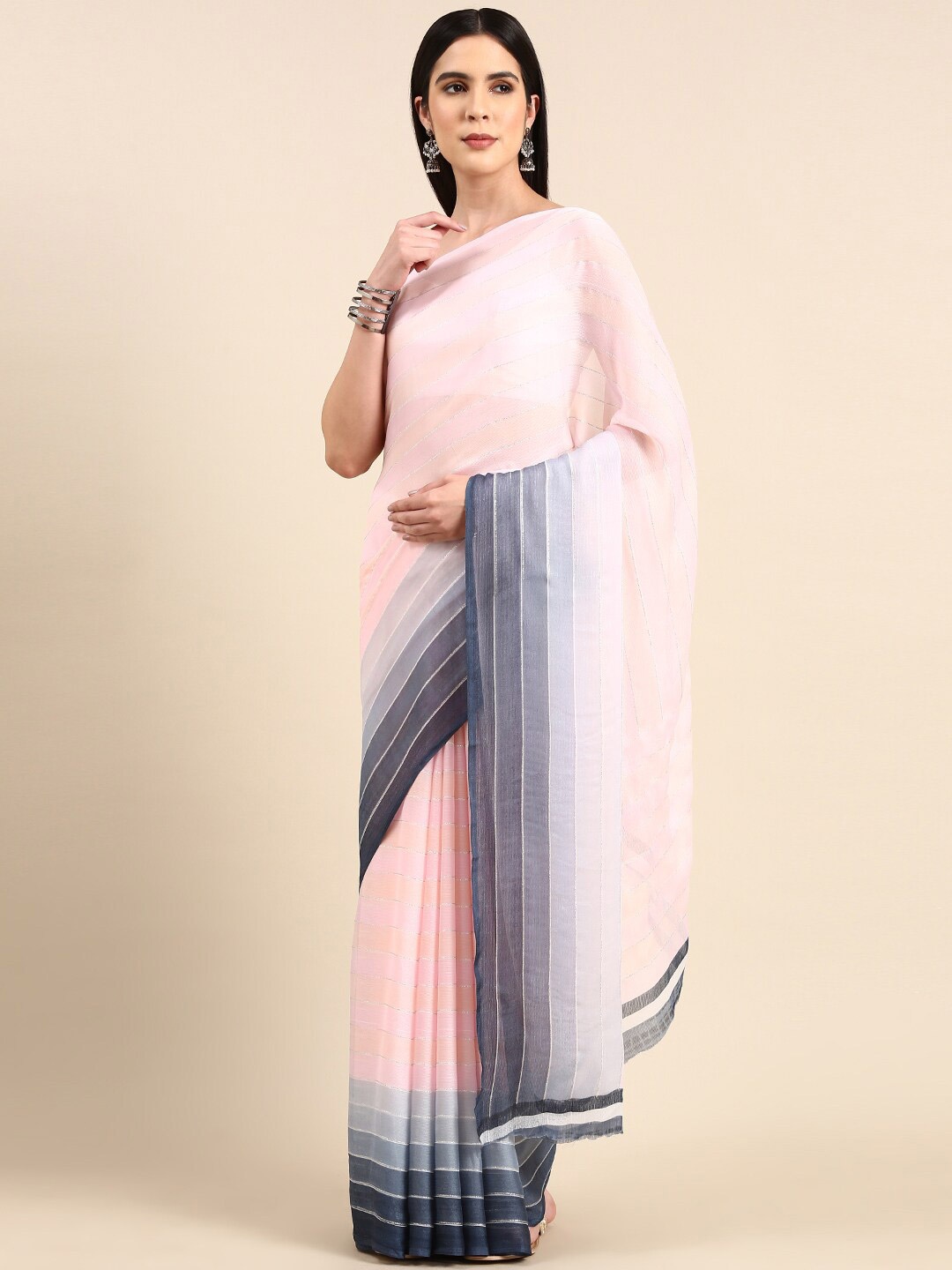 

Anouk Striped Pure Chiffon Saree, Pink