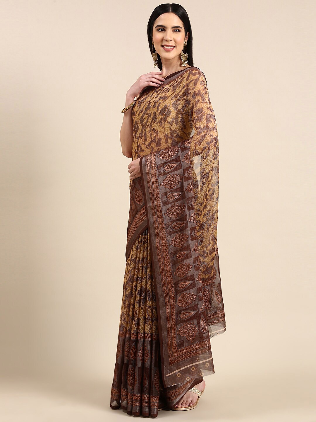 

Anouk Floral Printed Pure Chiffon Saree, Brown