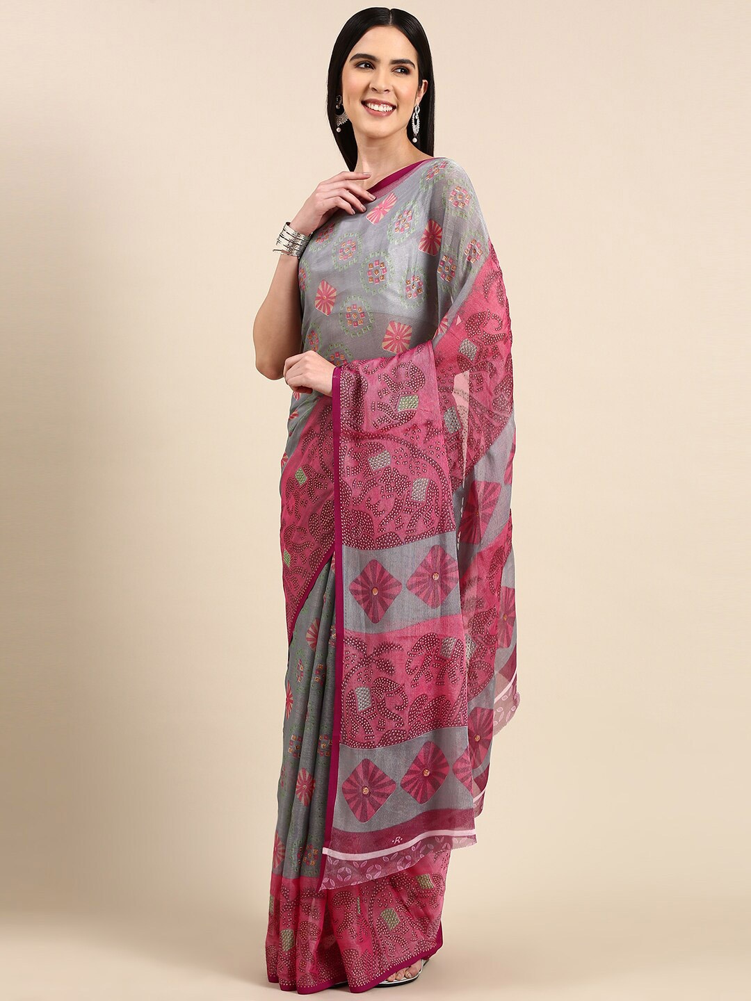

Anouk Ethnic Motifs Printed Pure Chiffon Saree, Grey