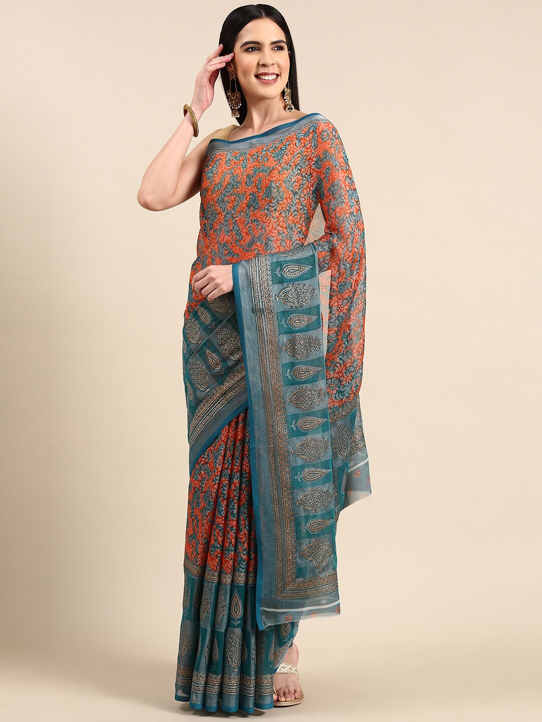 

Anouk Floral Printed Pure Chiffon Saree, Rust