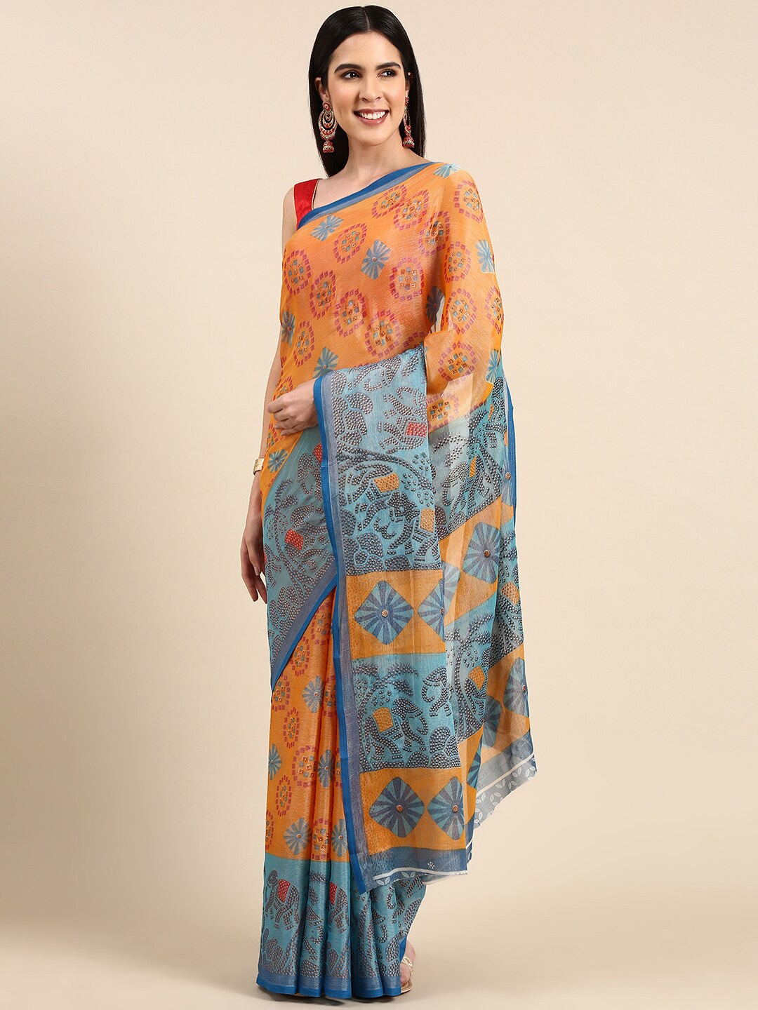 

Anouk Ethnic Motifs Printed Pure Chiffon Saree, Yellow