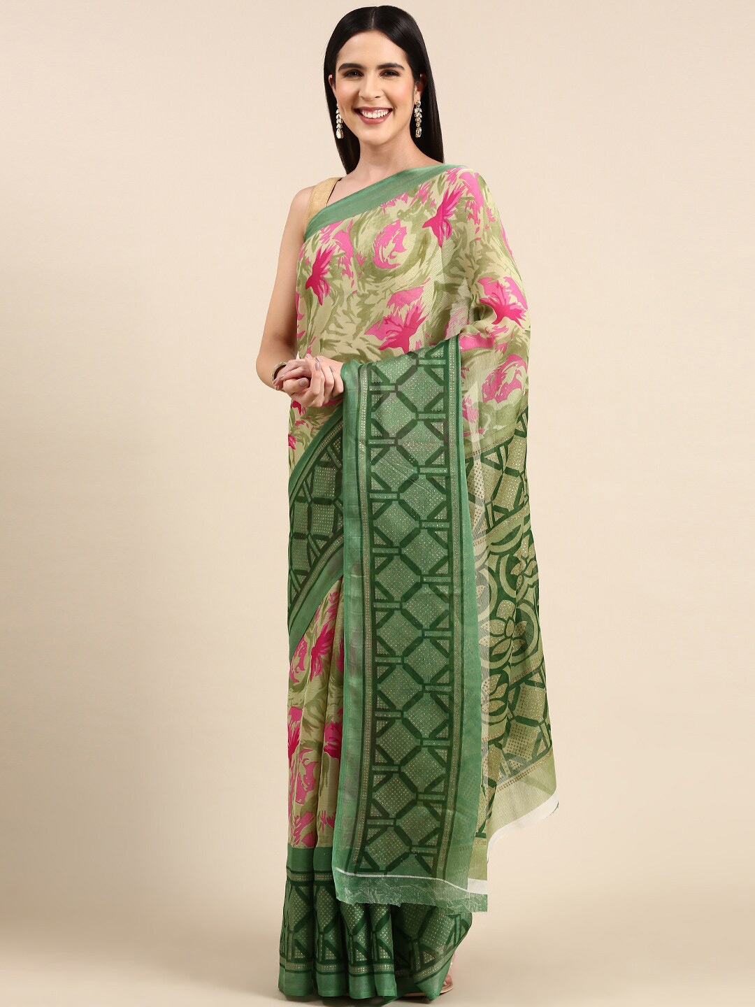 

Anouk Abstract Printed Pure Chiffon Saree, Green