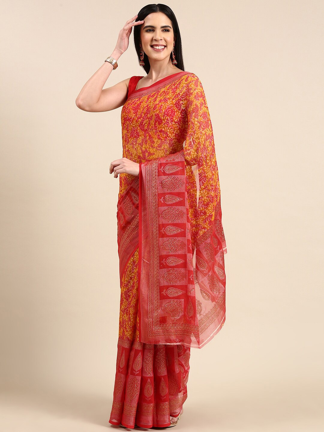 

Anouk Floral Printed Pure Chiffon Saree, Yellow
