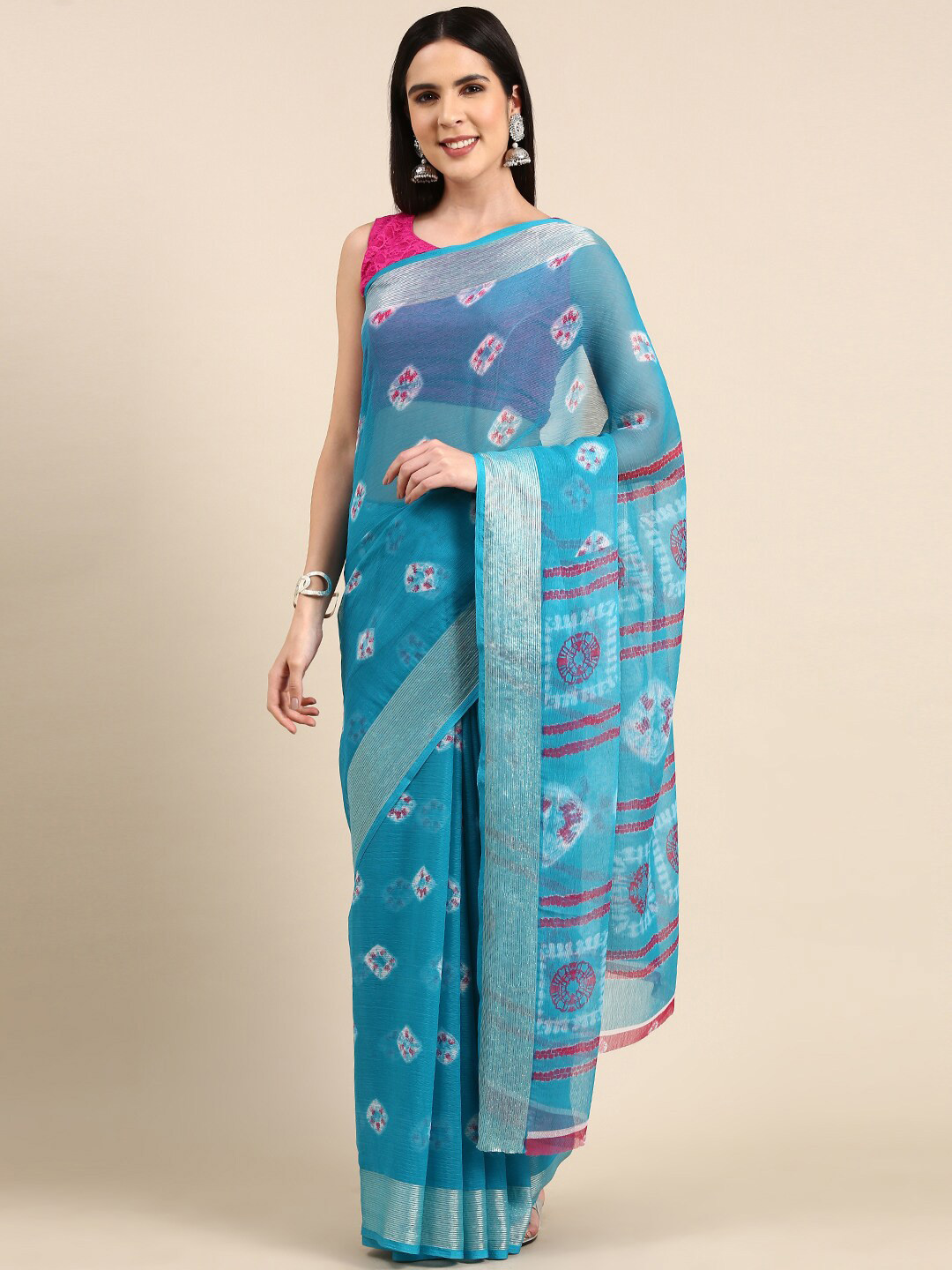 

Anouk Ethnic Motifs Pure Chiffon Saree, Turquoise blue
