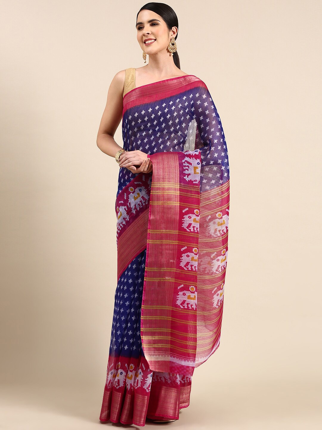 

Anouk Ethnic Motifs Printed Ikat Saree, Blue