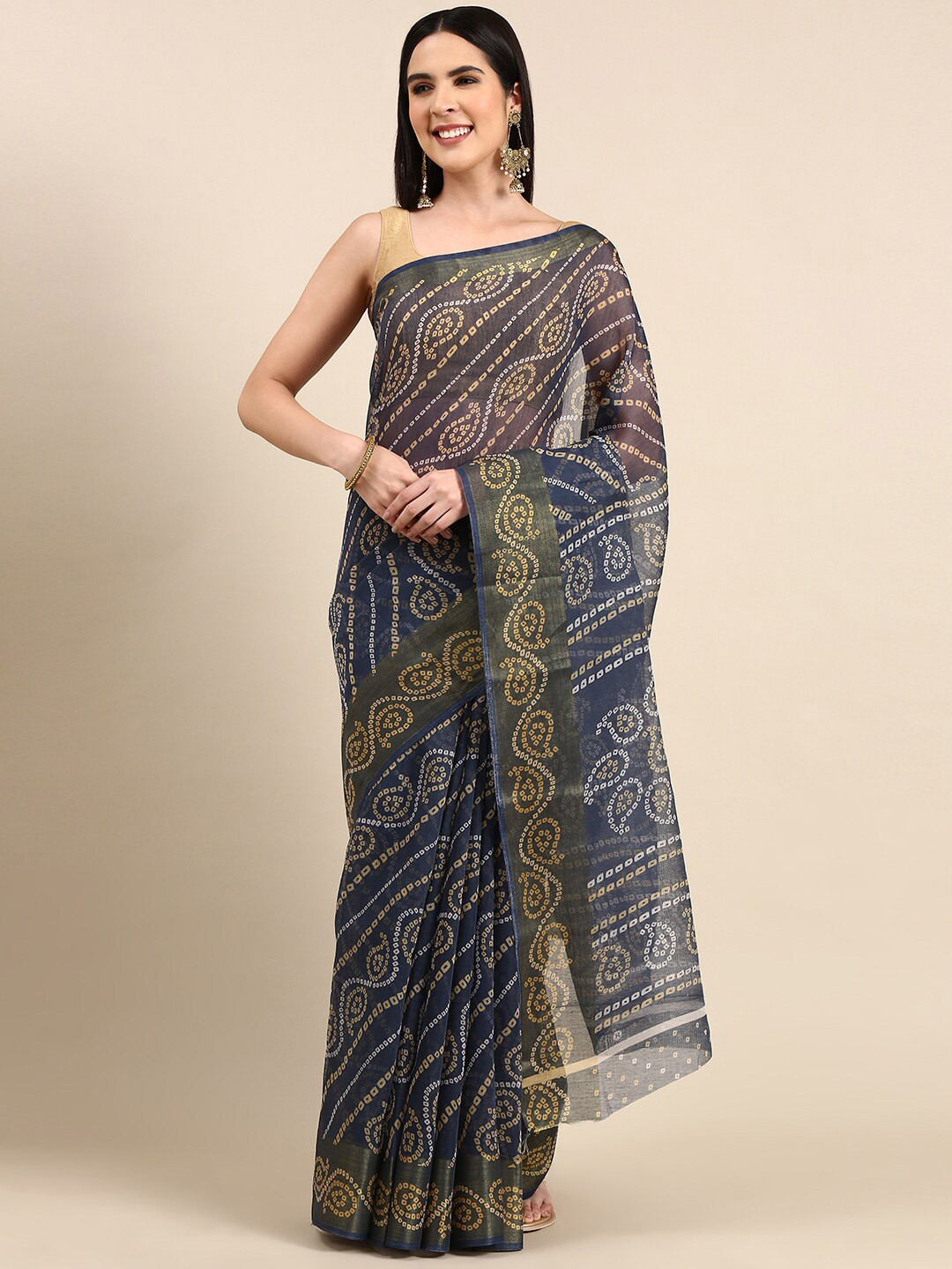 

Anouk Bandhani Printed Saree, Grey