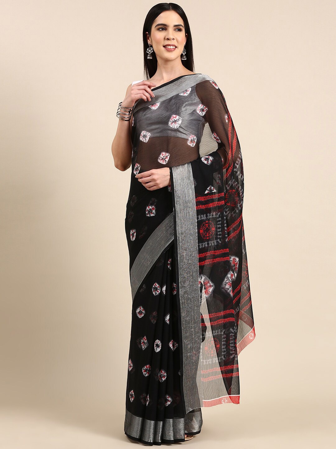 

Anouk Ethnic Motifs Pure Chiffon Zari Saree, Black