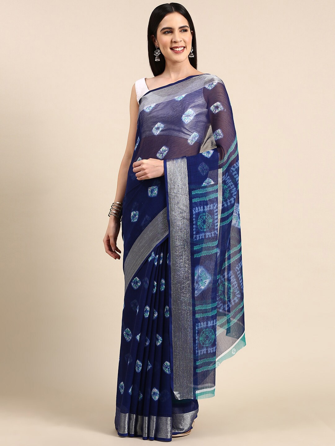 

Anouk Navy Ethnic Motifs Printed Pure Chiffon Saree, Navy blue