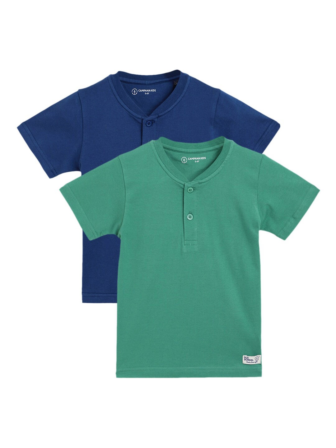 

Campana Boys Pack of 2 Henley Neck Cotton T-shirt, Navy blue