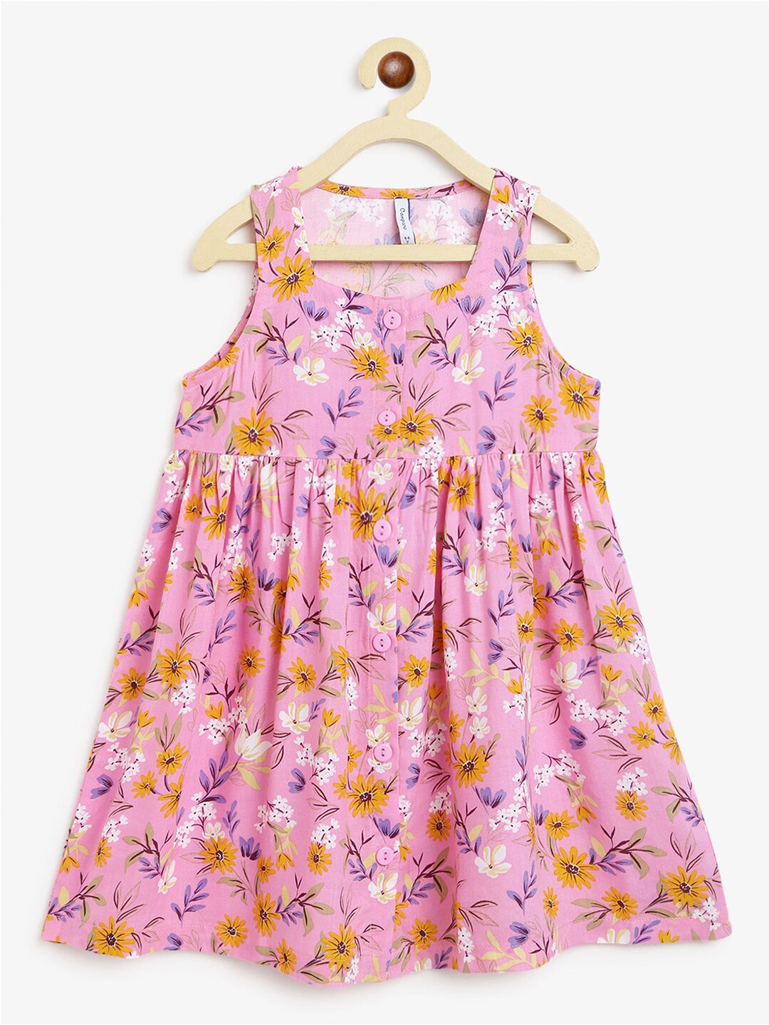 Campana Girls Printed Sleeveless Knee Length Fit and Flare Dress, Pink