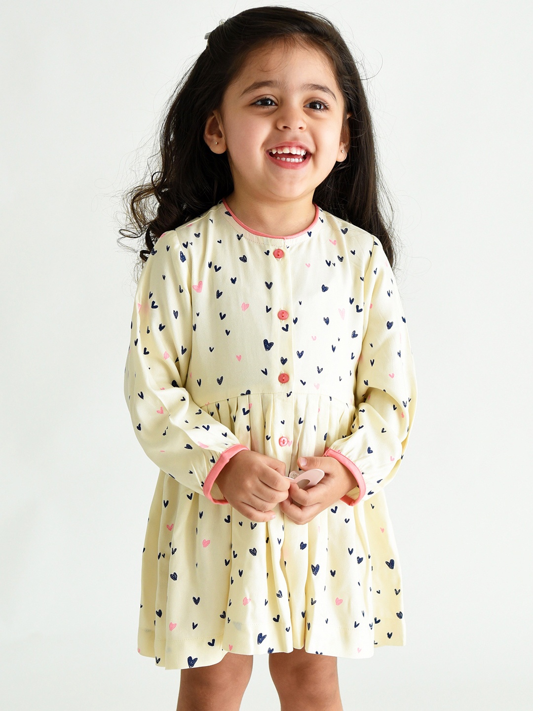 

Campana Girls Round Neck Geometric Printed Fit And Flare Dress, Off white