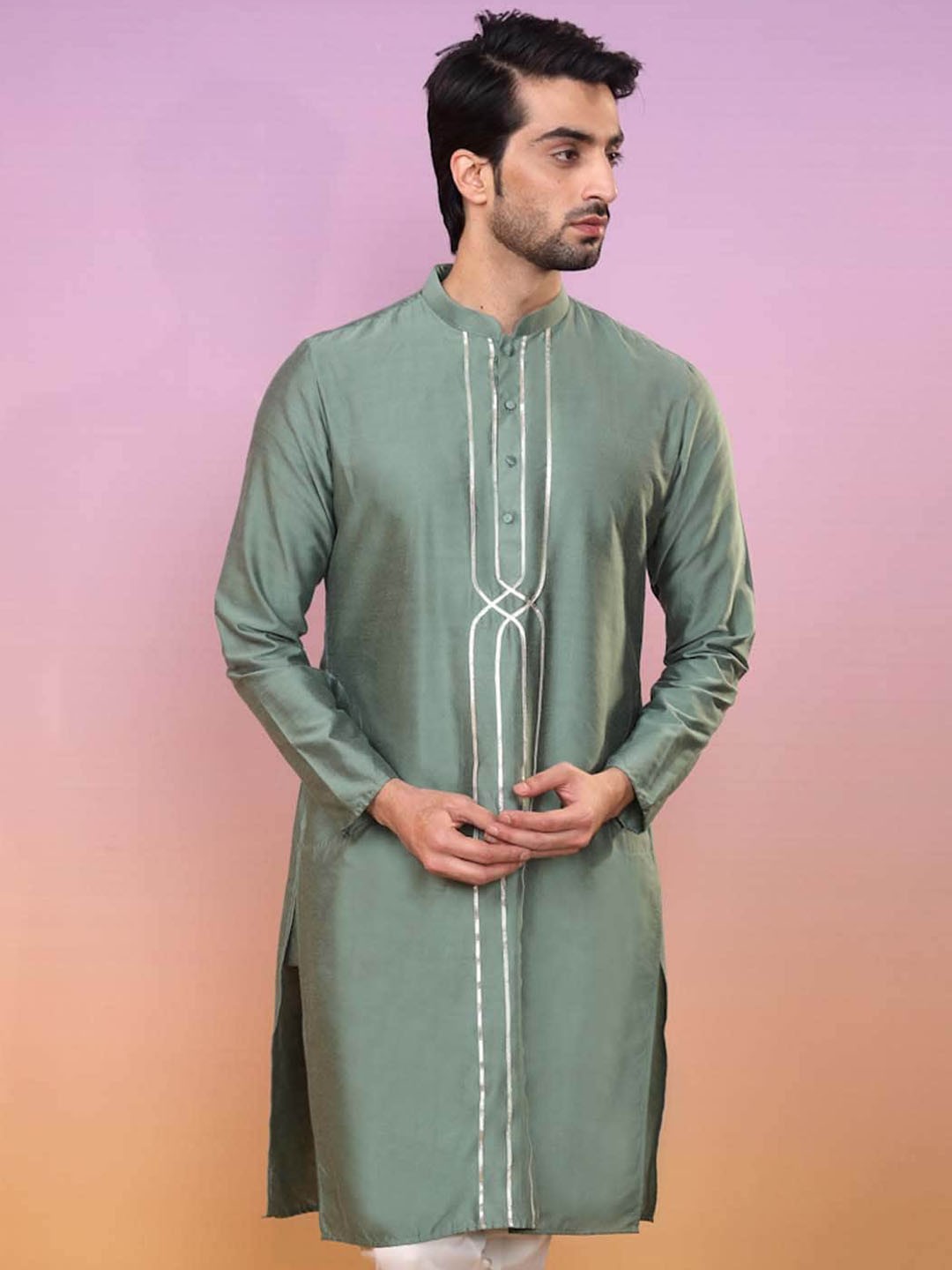

KISAH Mandarin Collar Gotta Patti Straight Kurta, Green