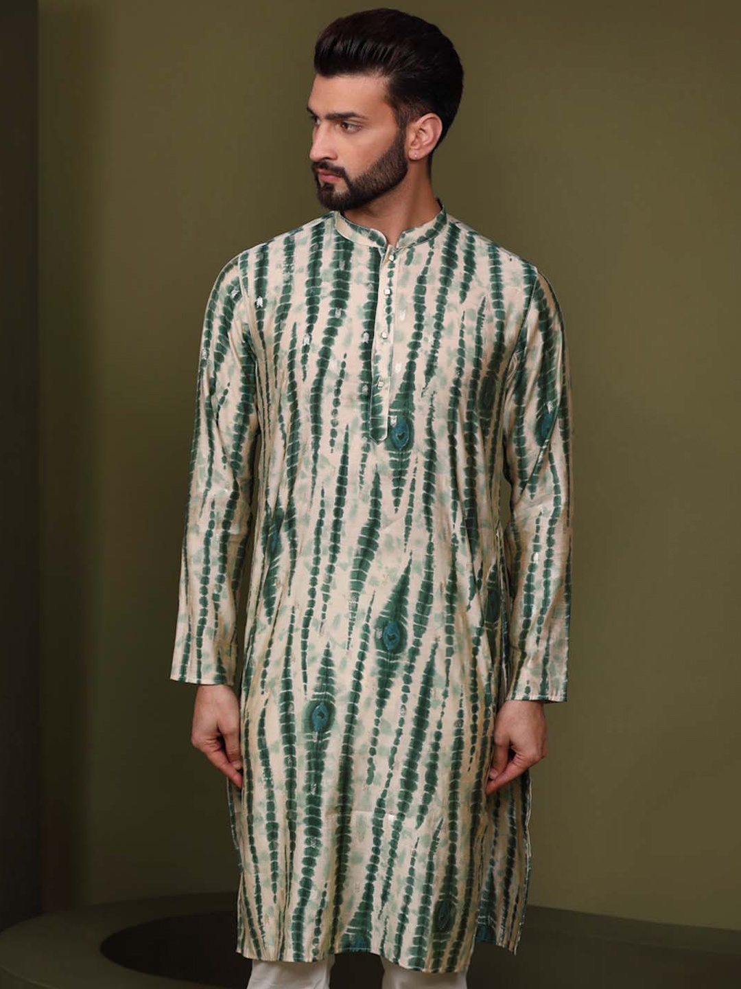 

KISAH Mandarin Collar Shibori Dyed Straight Kurta, Beige