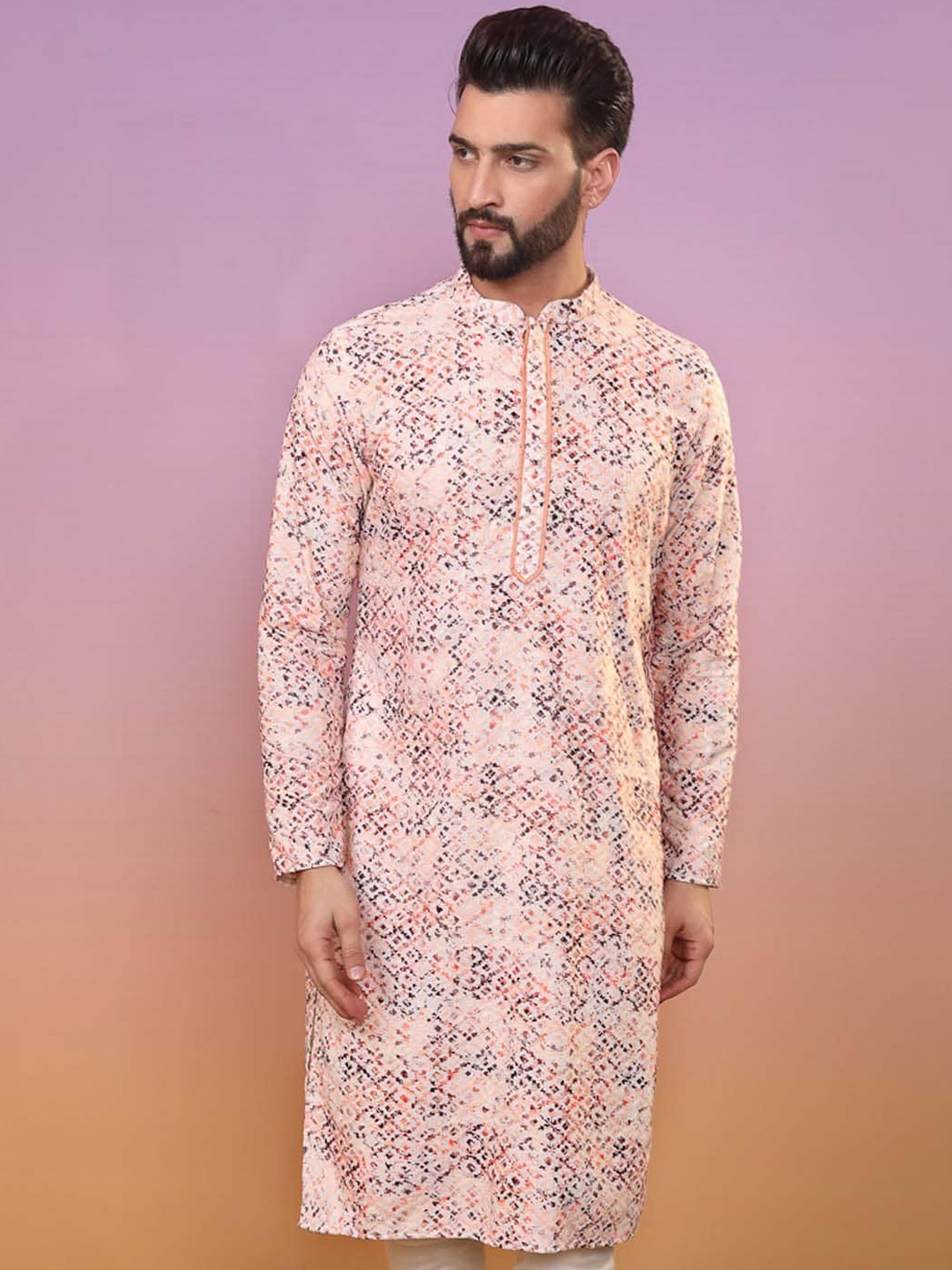 

KISAH Abstract Printed Mandarin Collar Kurta, Orange