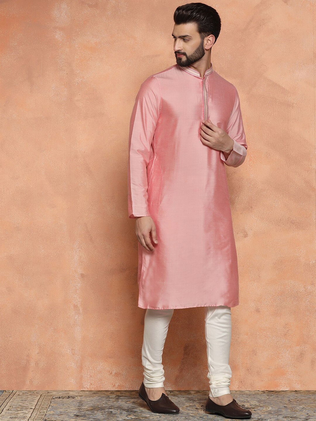 

KISAH Mandarin Collar Straight Kurta, Pink