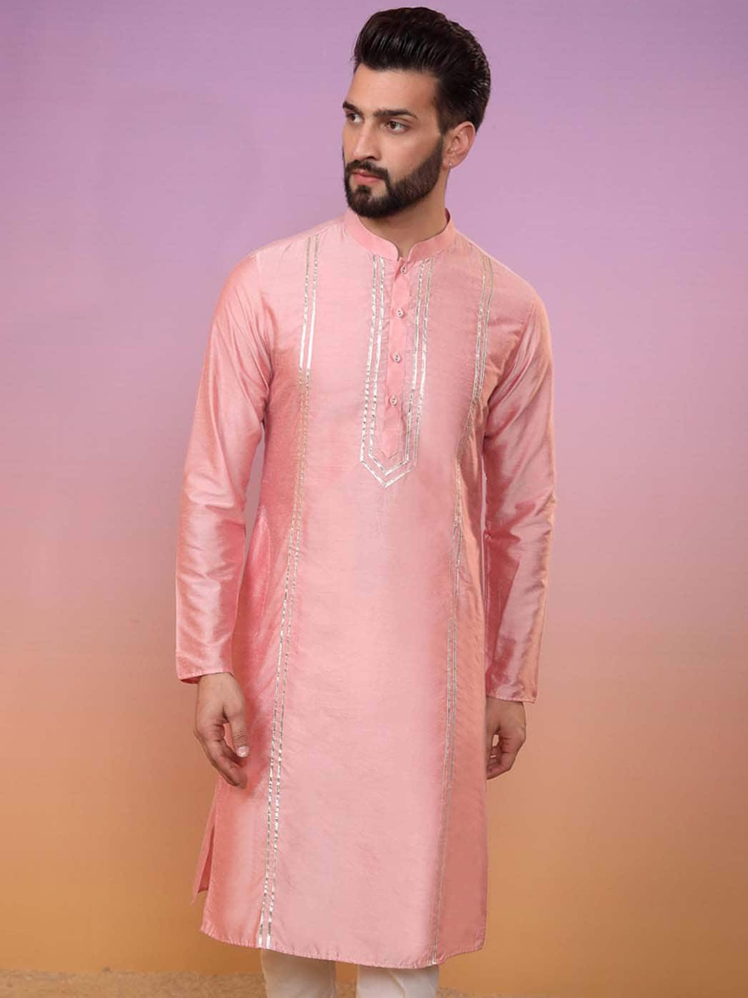 

KISAH Mandarin Collar Gotta Patti Pure Cotton Kurta, Pink