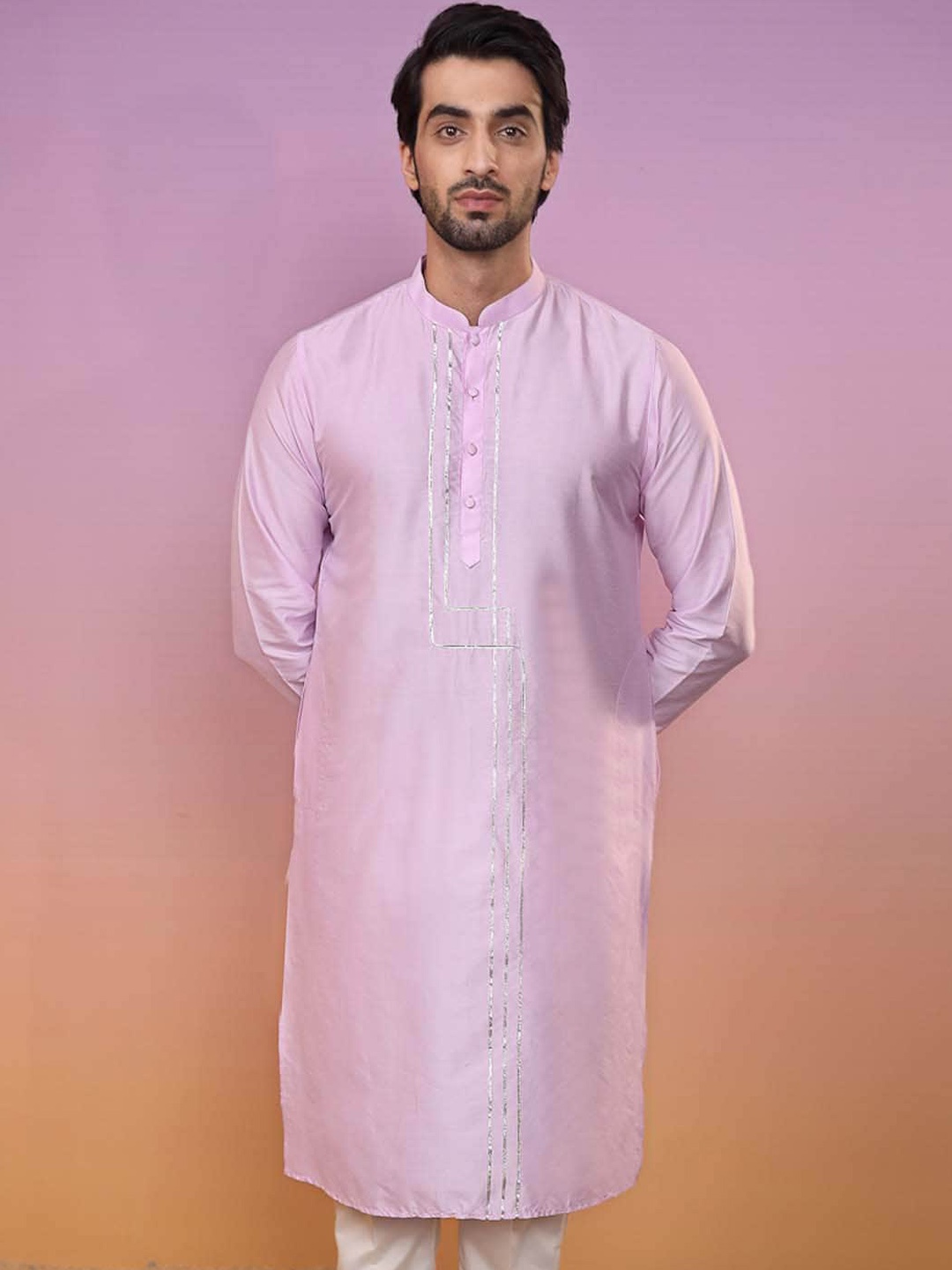 

KISAH Mandarin Collar Gotta Patti Kurta, Lavender