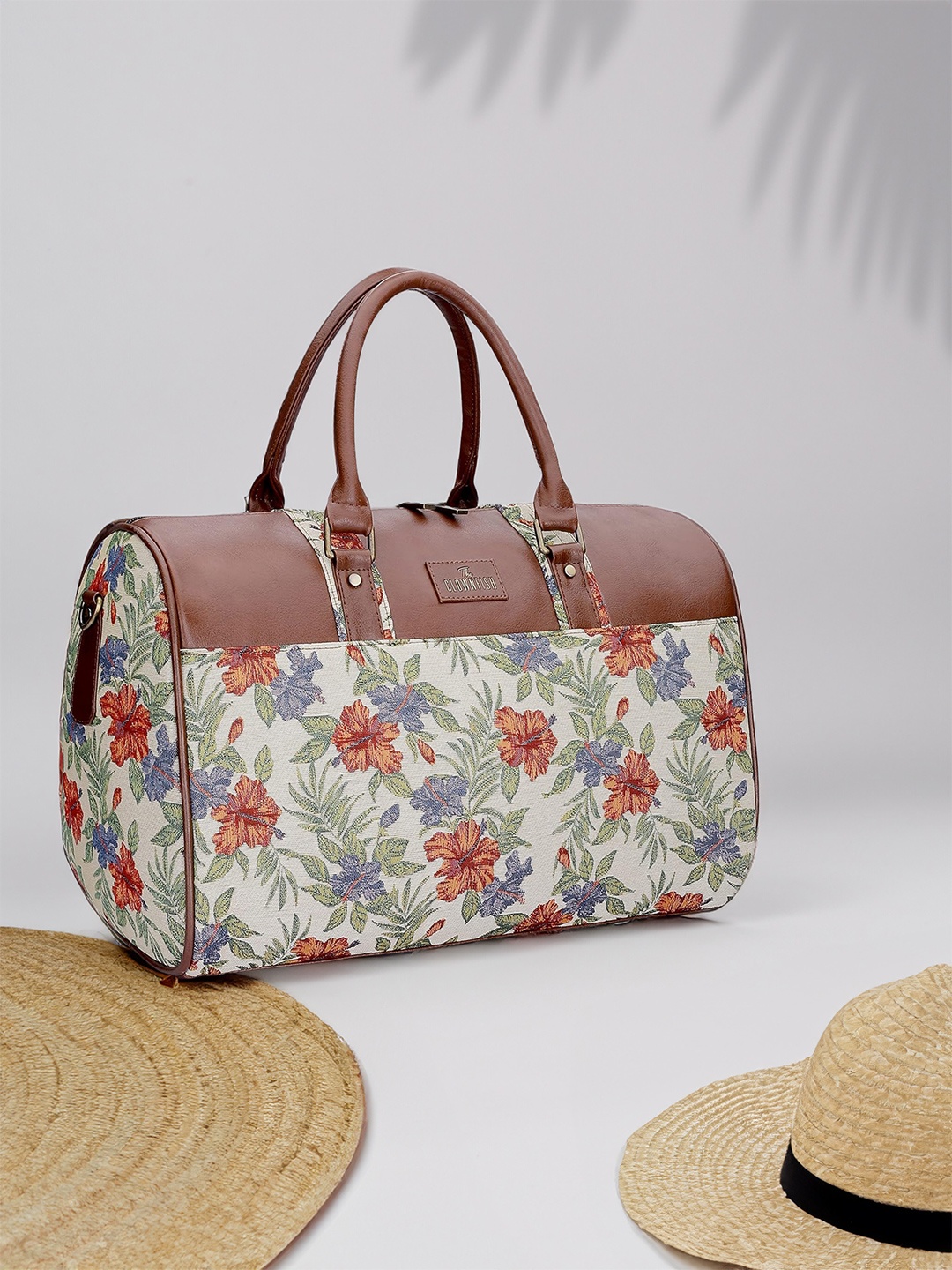 

THE CLOWNFISH Brooklyn Printed Travel Duffel Bag, Brown