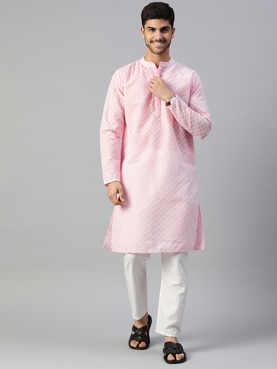 

Readiprint Fashions Embroidered Regular Thread Work Pure Cotton Kurta With Pyjamas, Pink