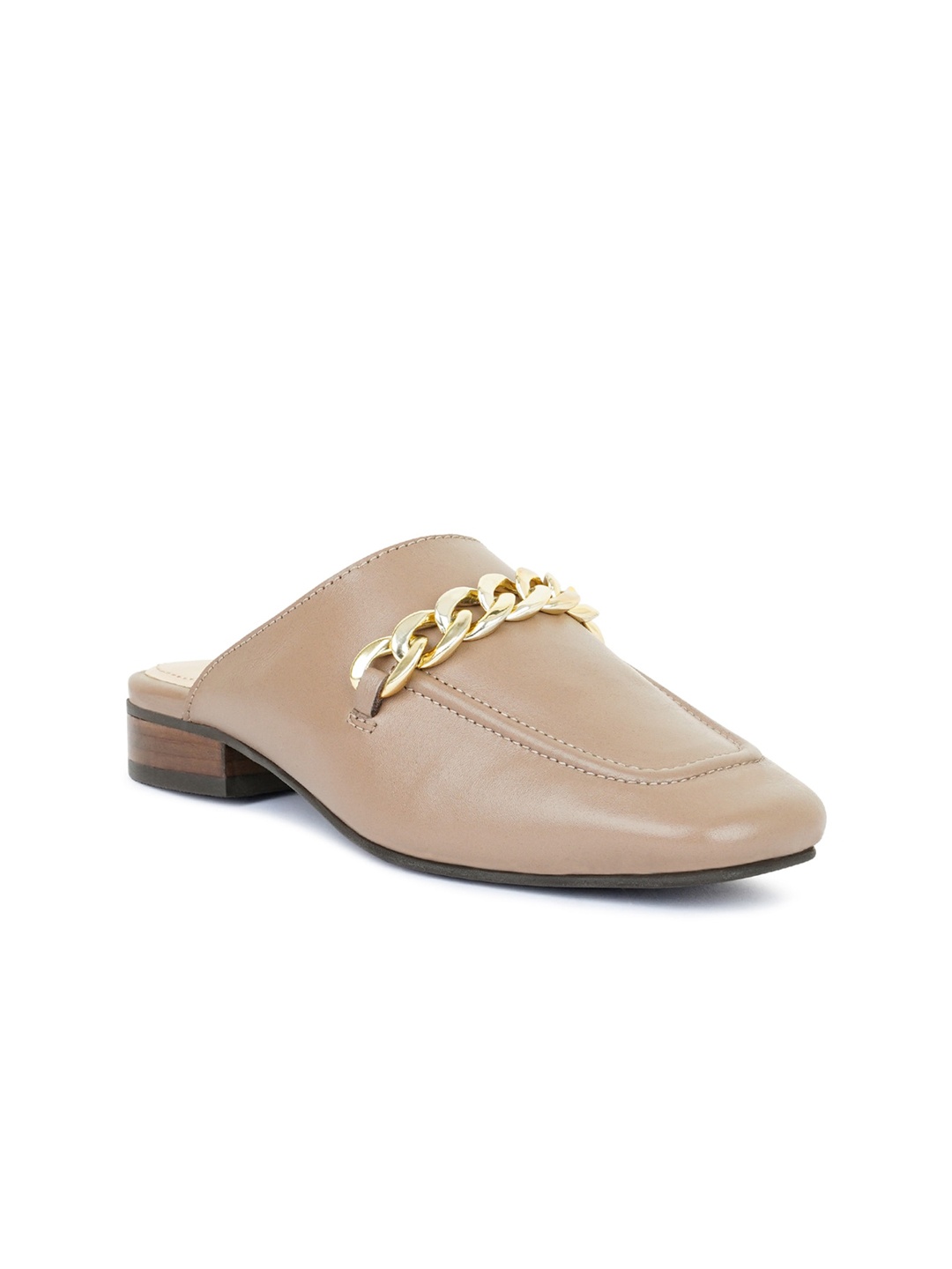 

RAG & CO Women Square Toe Leather Embellished Mules, Taupe