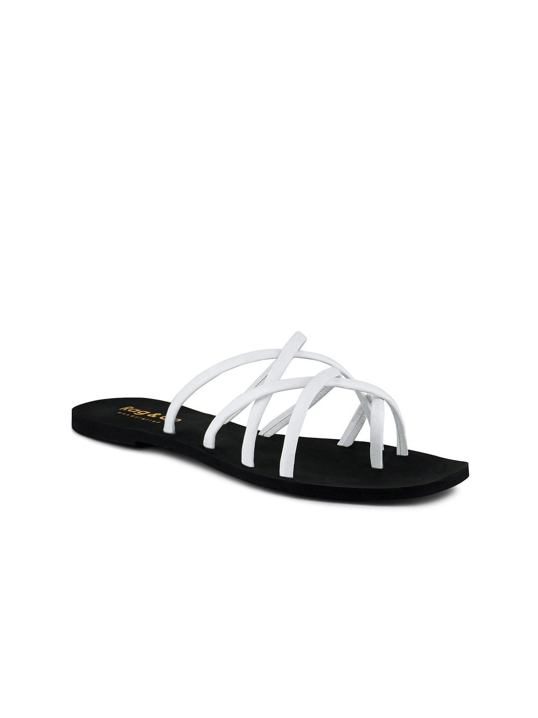 

RAG & CO Strappy Leather One Toe Flats, White