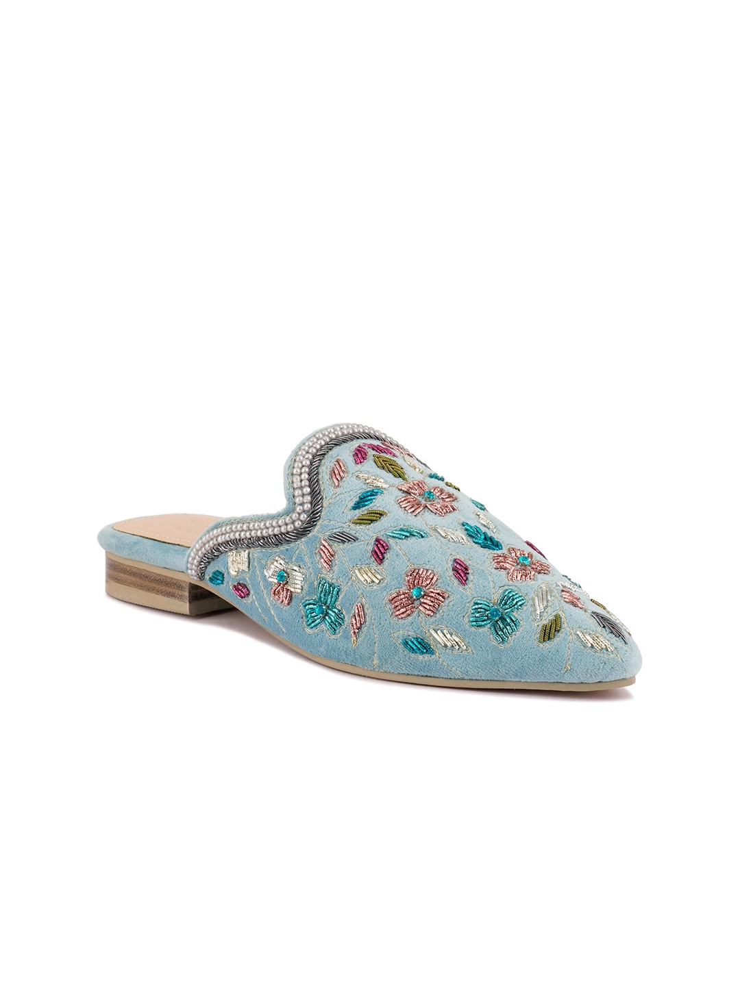 

RAG & CO Embellished Velvet Mules, Blue