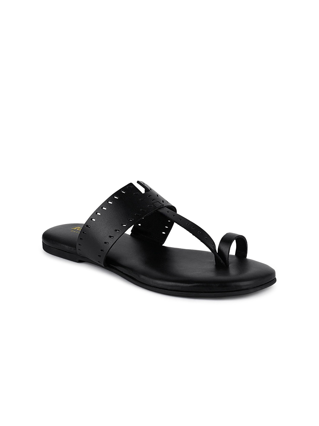 

RAG & CO Laser Cuts Leather One Toe Flats, Black