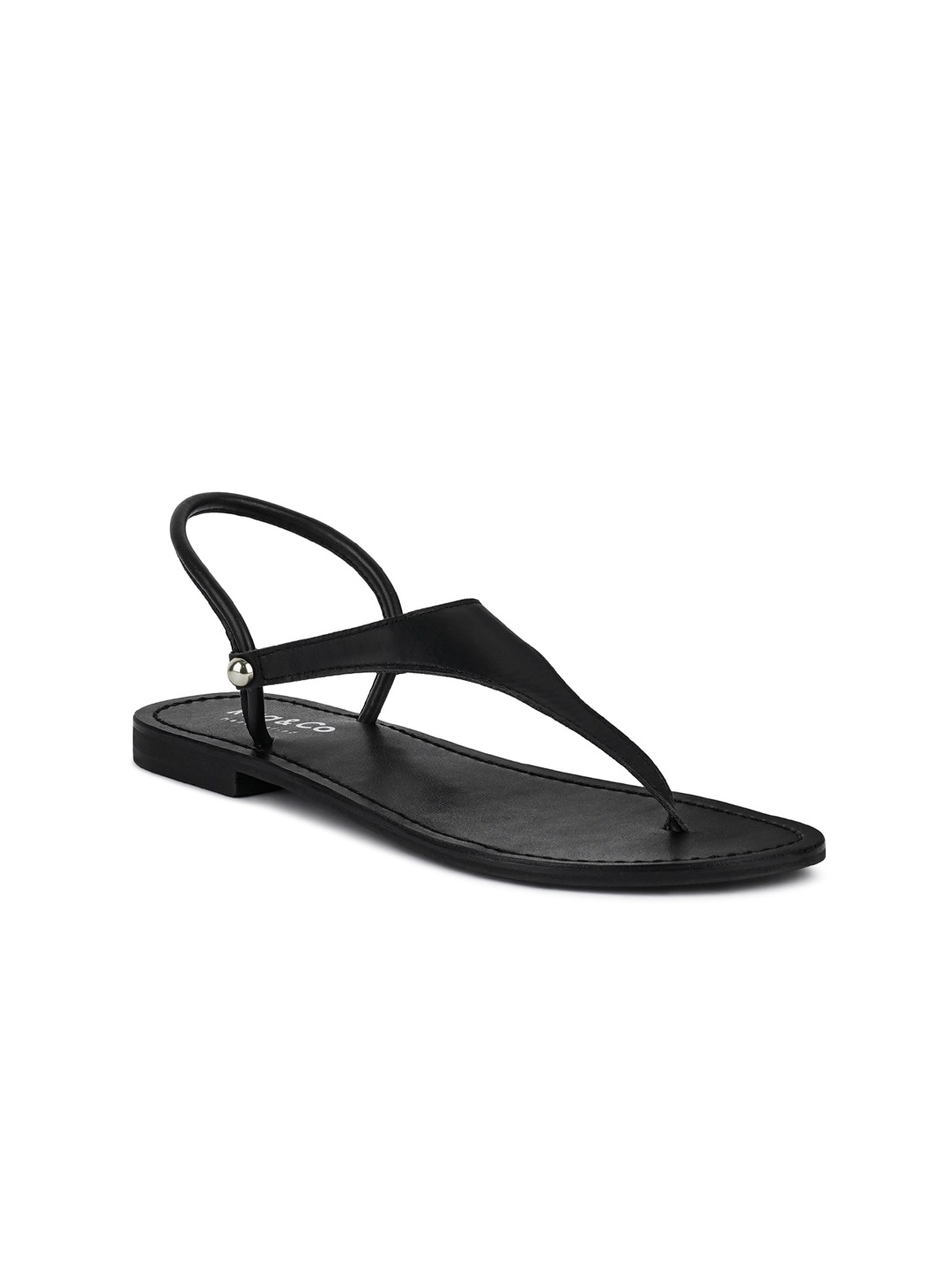 

RAG & CO Leather T-Strap Flats, Black
