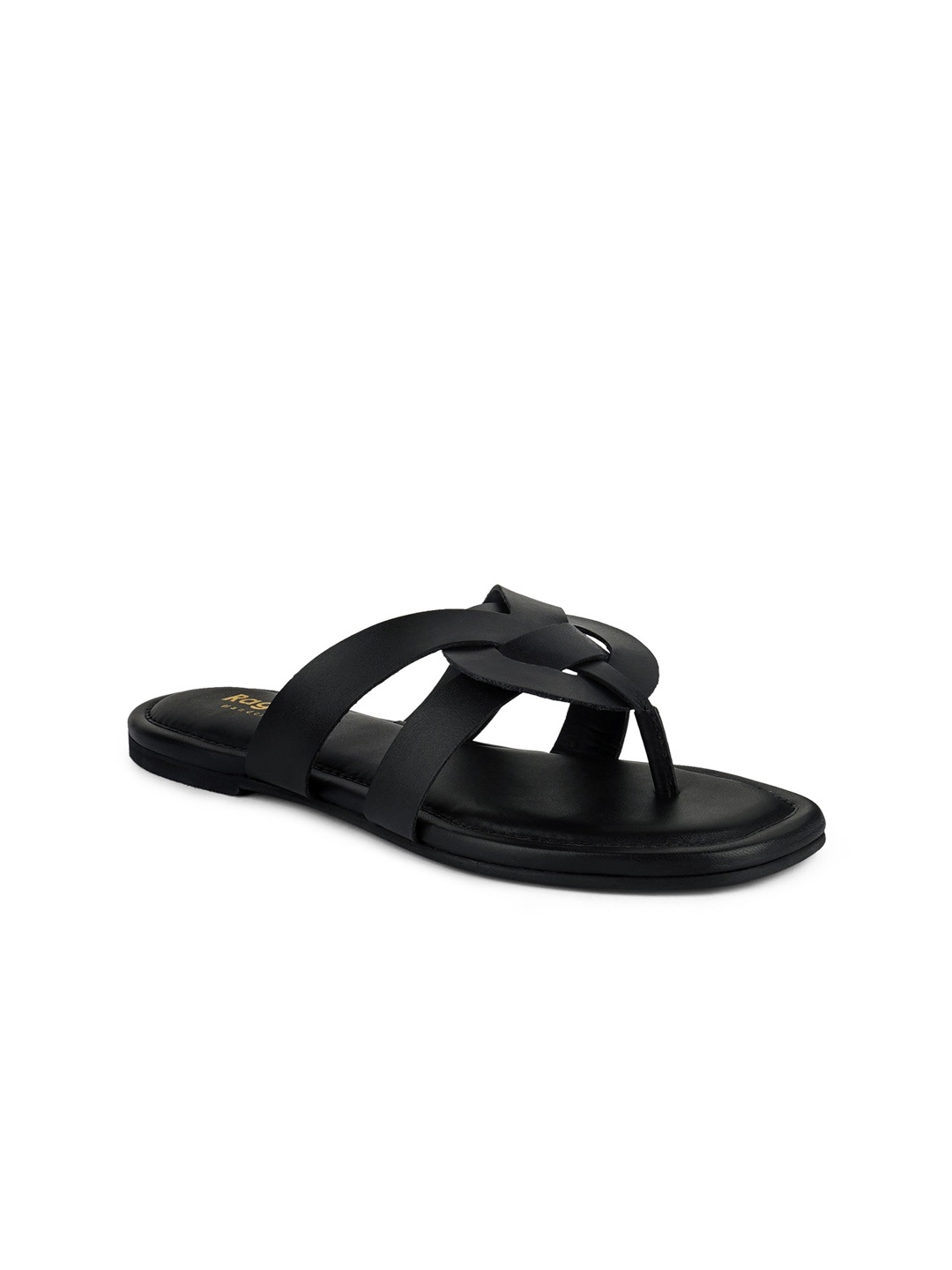 

RAG & CO Strappy Leather T-Strap Flats, Black