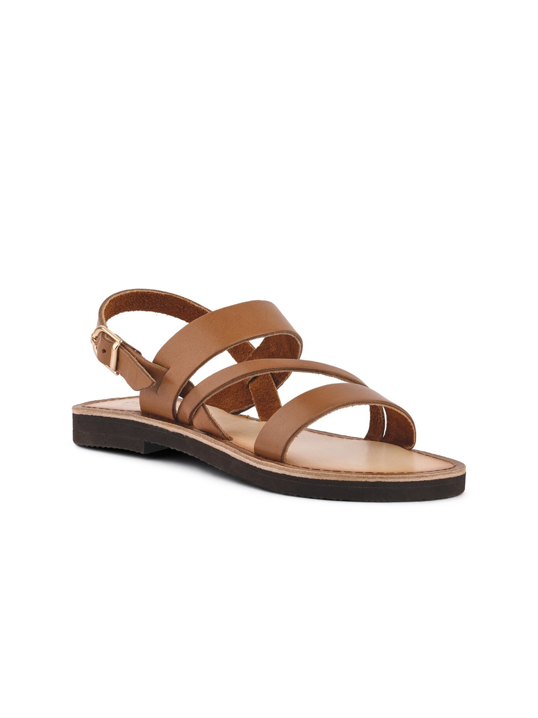 

RAG & CO Leather Open Toe Flats, Tan