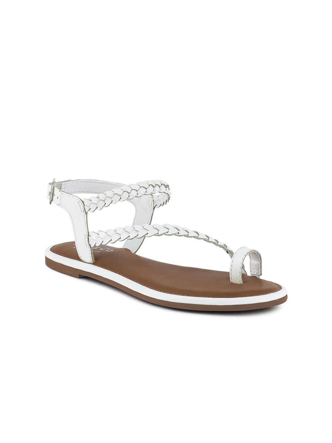 

RAG & CO Women Textured Leather One Toe Flats, White