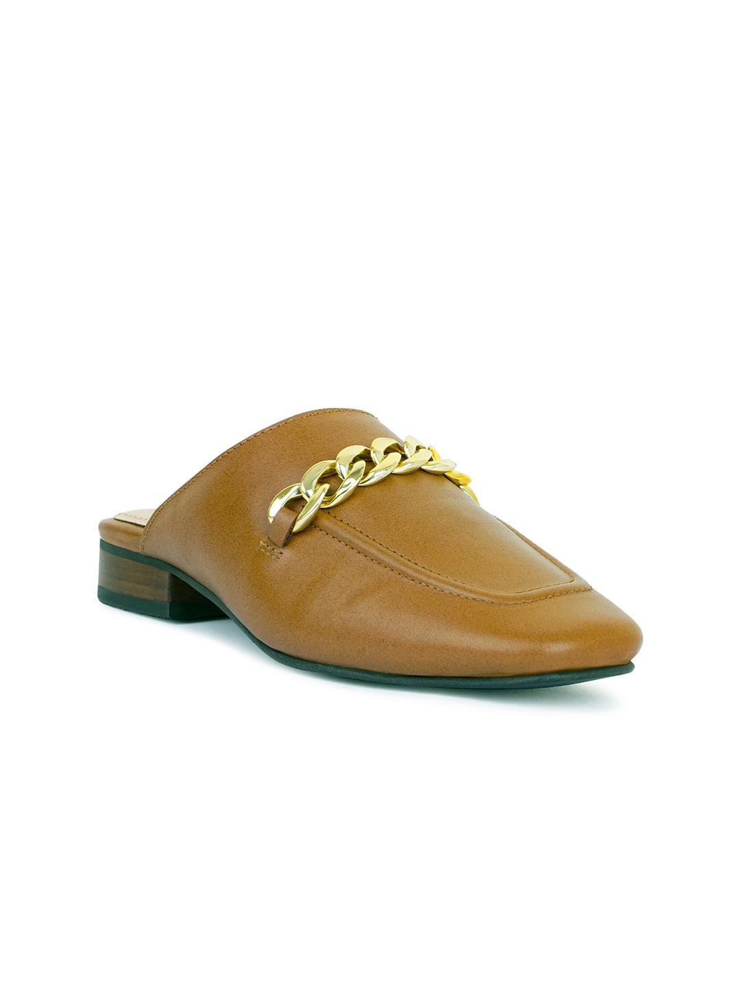

RAG & CO Chain Embellished Leather Mules, Tan