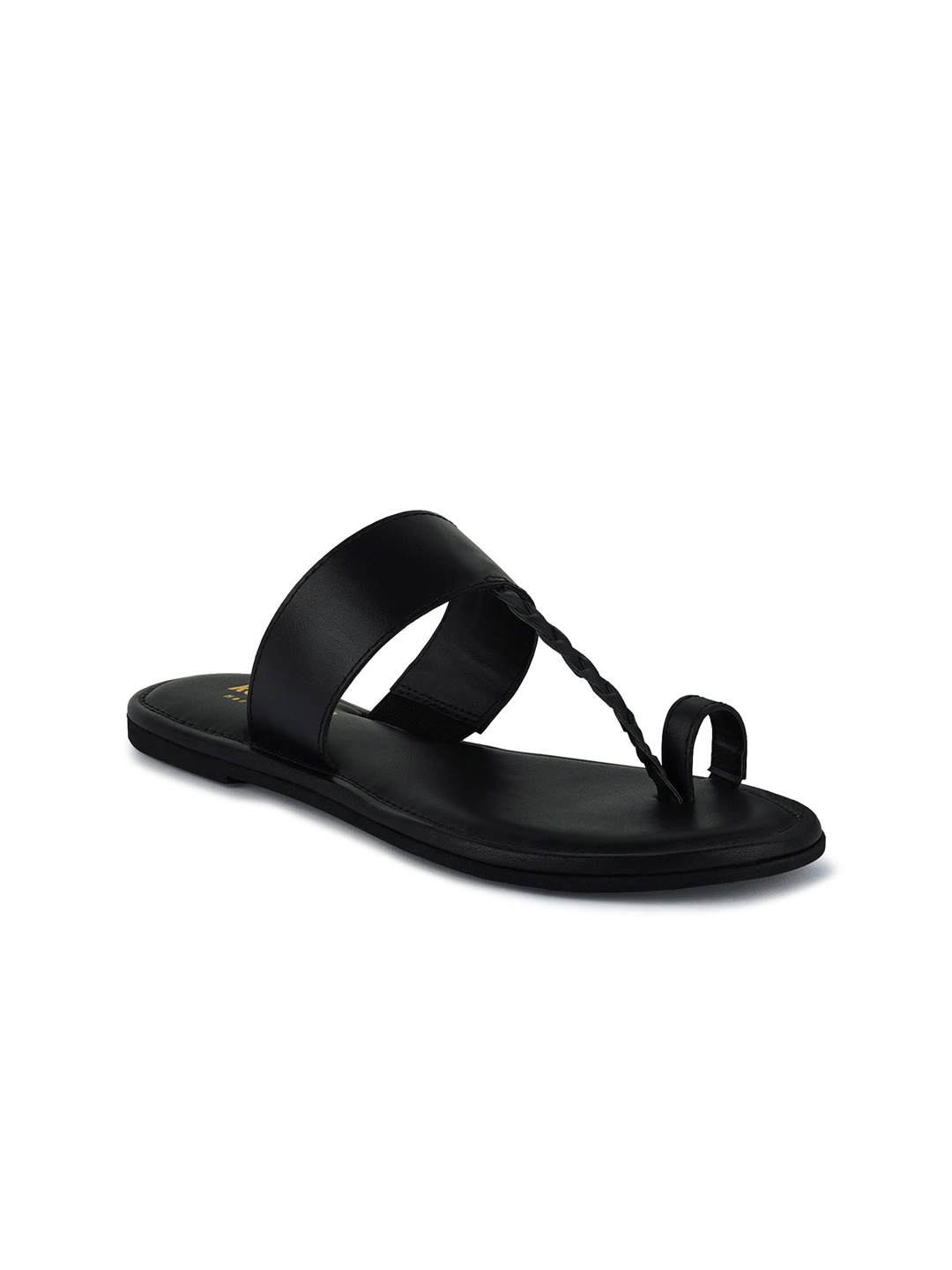 

RAG & CO Women Braided Leather Open One Toe Flats, Black
