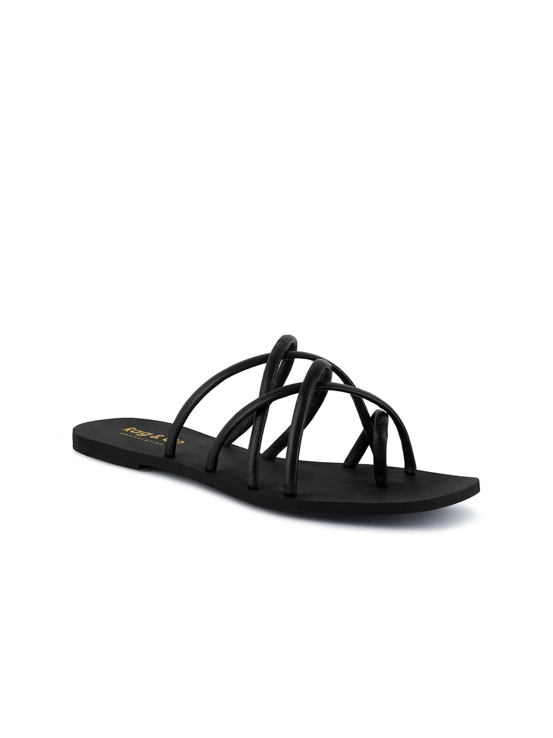 

RAG & CO Strappy Leather One Toe Flats, Black