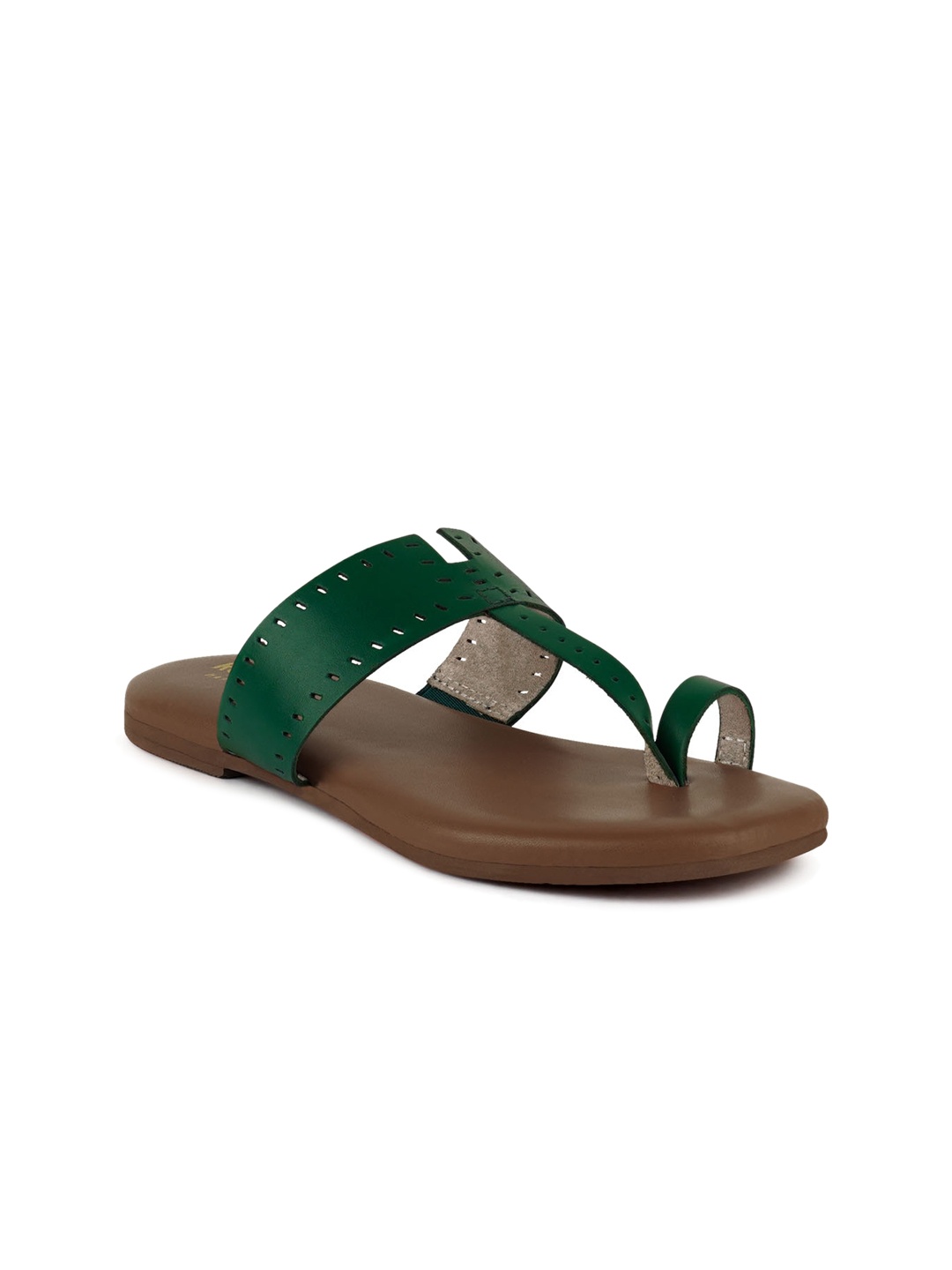 

RAG & CO Laser-Cuts Leather One Toe Flats, Green