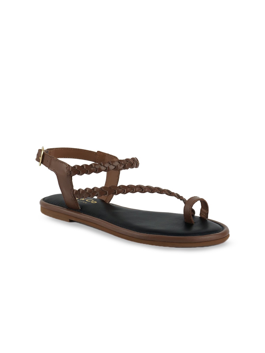 

RAG & CO Women Braided Leather One Toe Flats, Tan