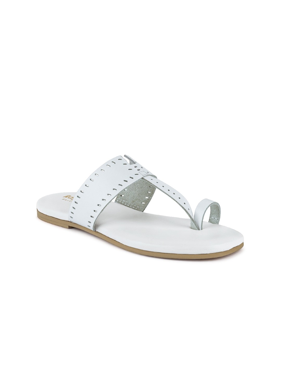 

RAG & CO Women Textured Leather One Toe Flats With Laser Cuts, White