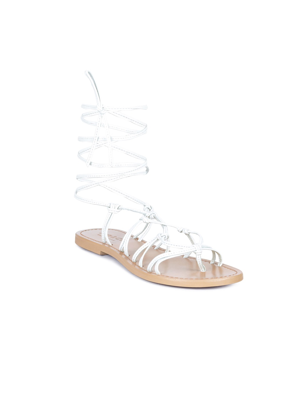 

RAG & CO Women Round Toe Tie Up String Leather Gladiators, White