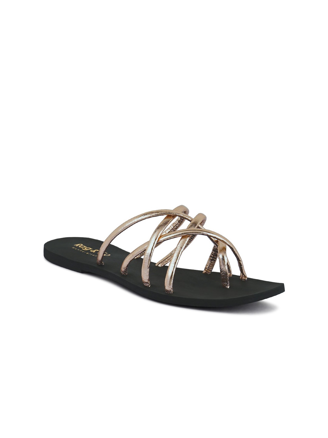 

RAG & CO Women Strappy Leather Open Toe Flats, Rose gold