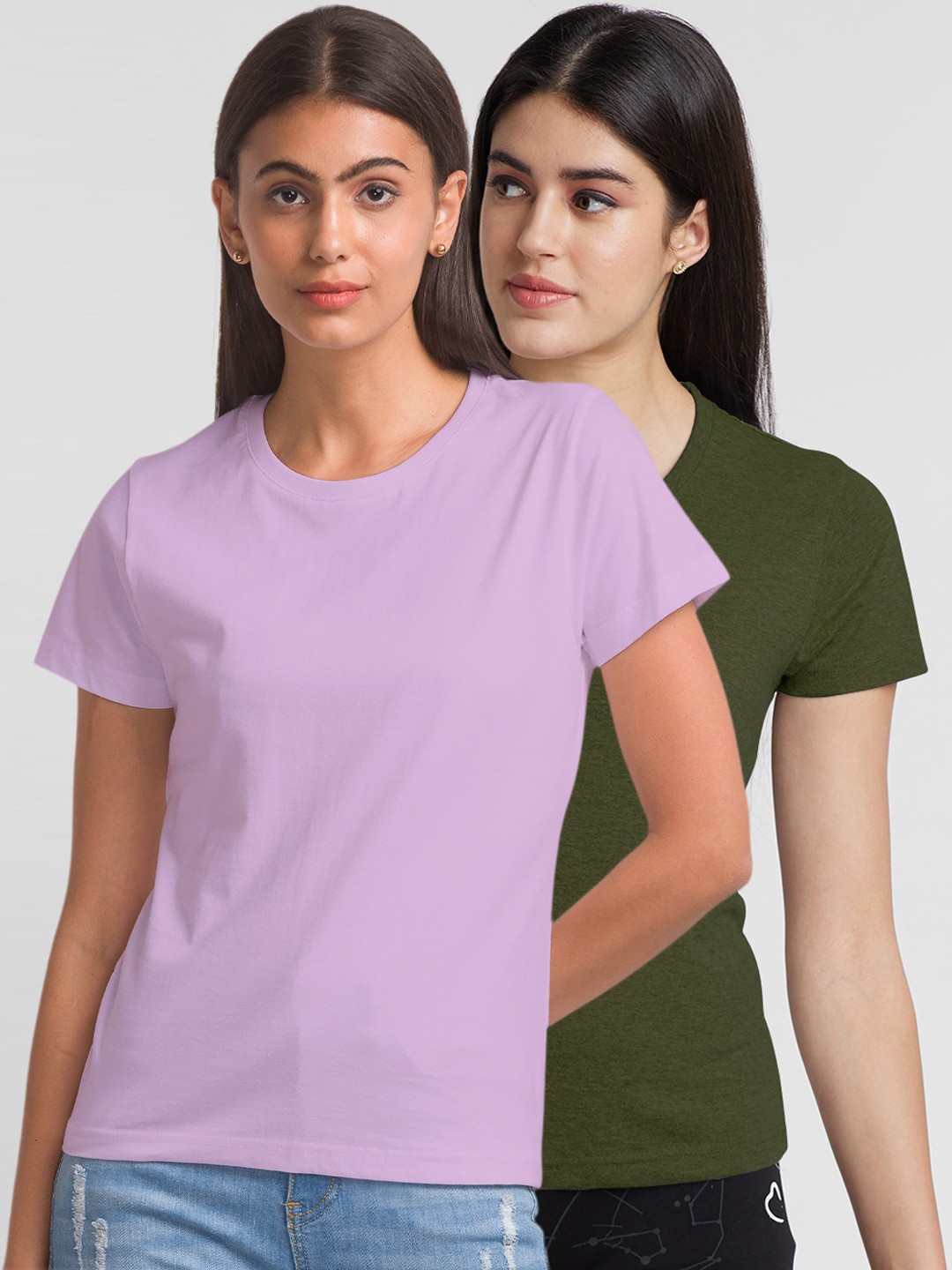

NOIRA Women Set Of 2 Cotton T-shirt, Olive