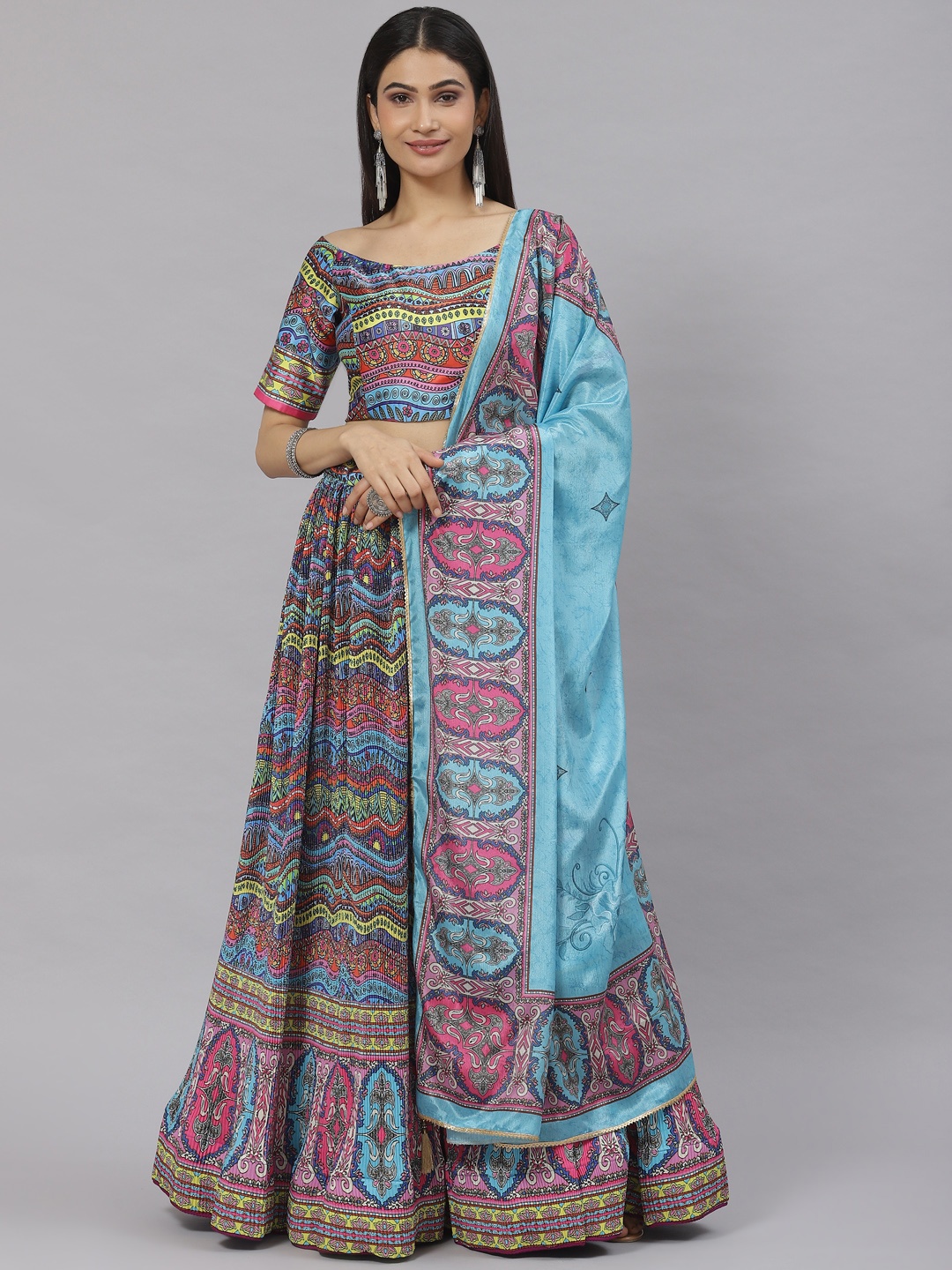 

Readiprint Fashions Printed Unstitched Lehenga & Blouse With Dupatta, Blue