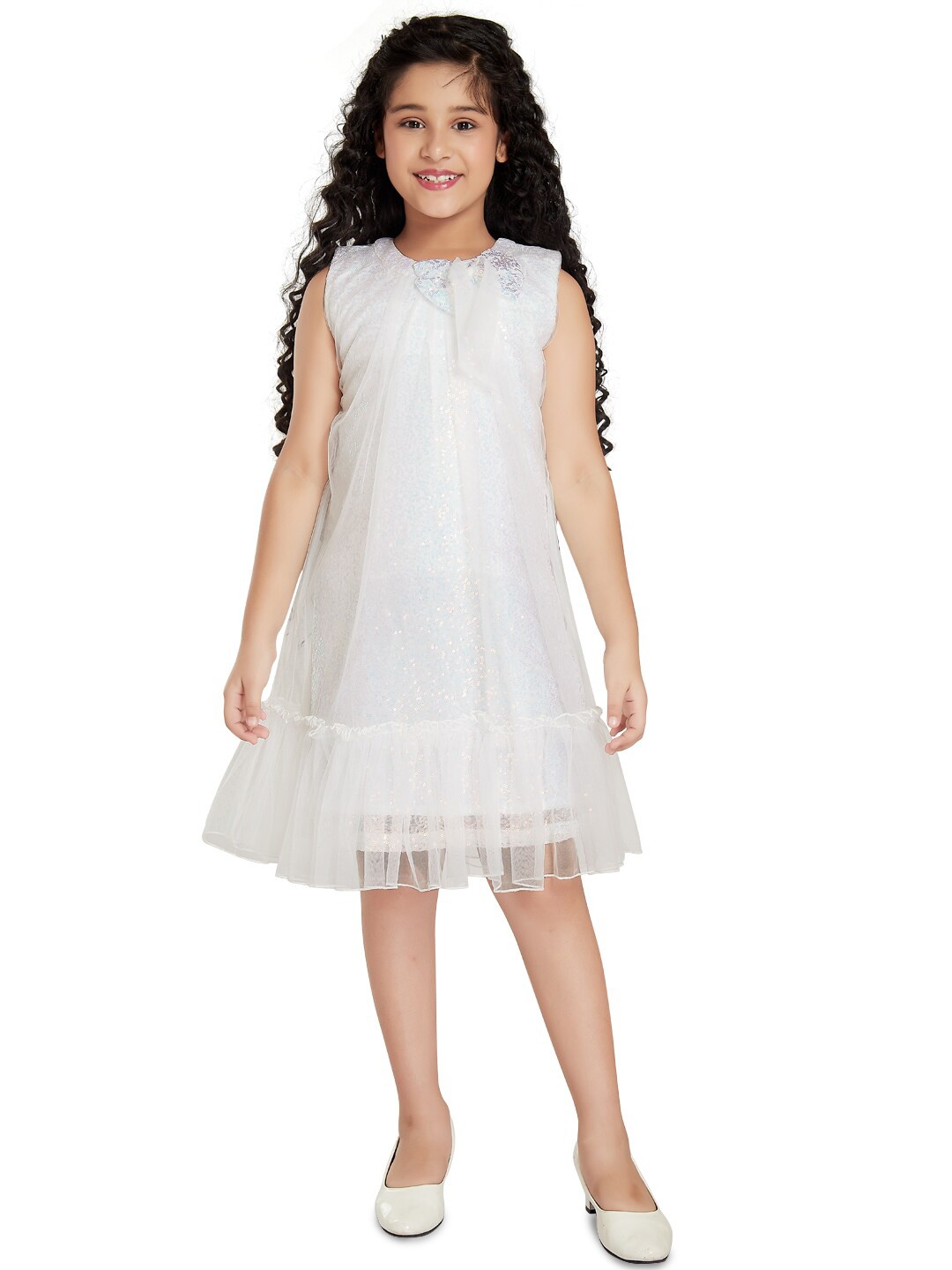 

Peppermint Bow Detail Net Dress, Off white