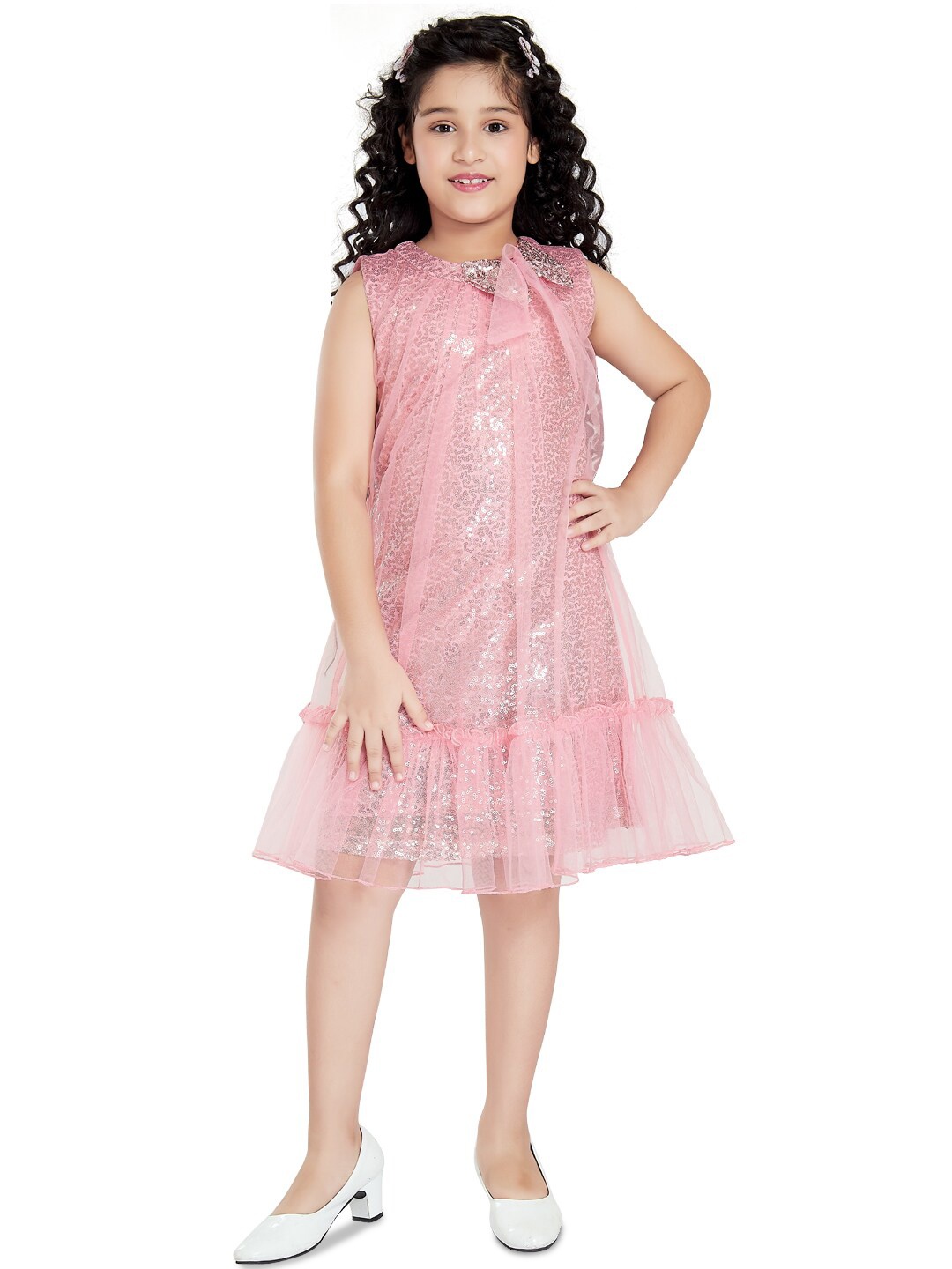 

Peppermint Girls Round Neck Sequined Net A-Line Dress, Pink
