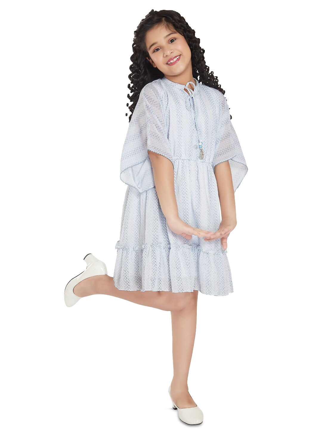 

Peppermint Girls Striped Extended Sleeves A-Line Dress, Blue