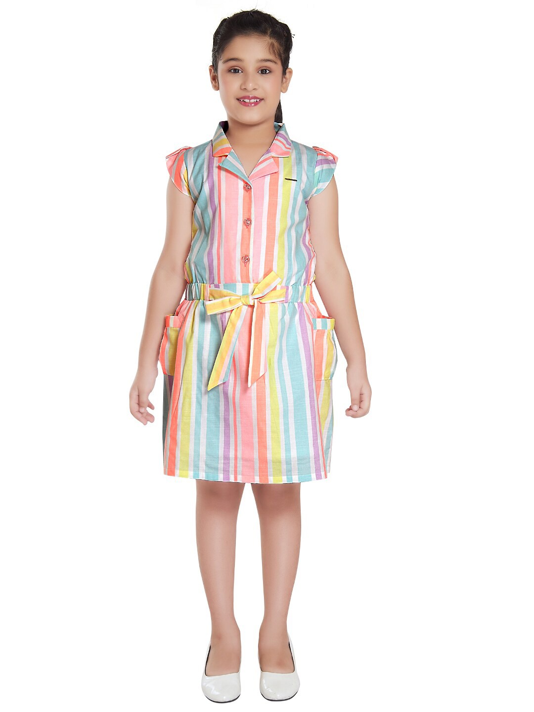 

Peppermint Girls Spread Collar Straight Shirt Dress With Belt, Blue