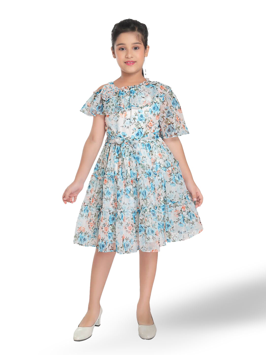 

Peppermint Girls Floral Printed Ruffles Fit & Flare Dress, White