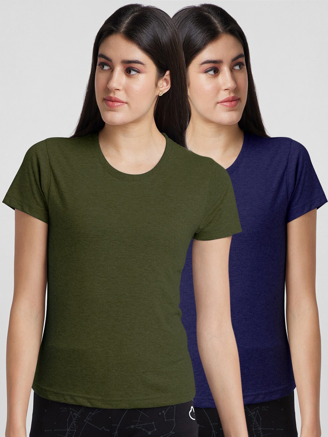 

NOIRA Pack of 2 Regular Fit Cotton T-Shirts, Olive