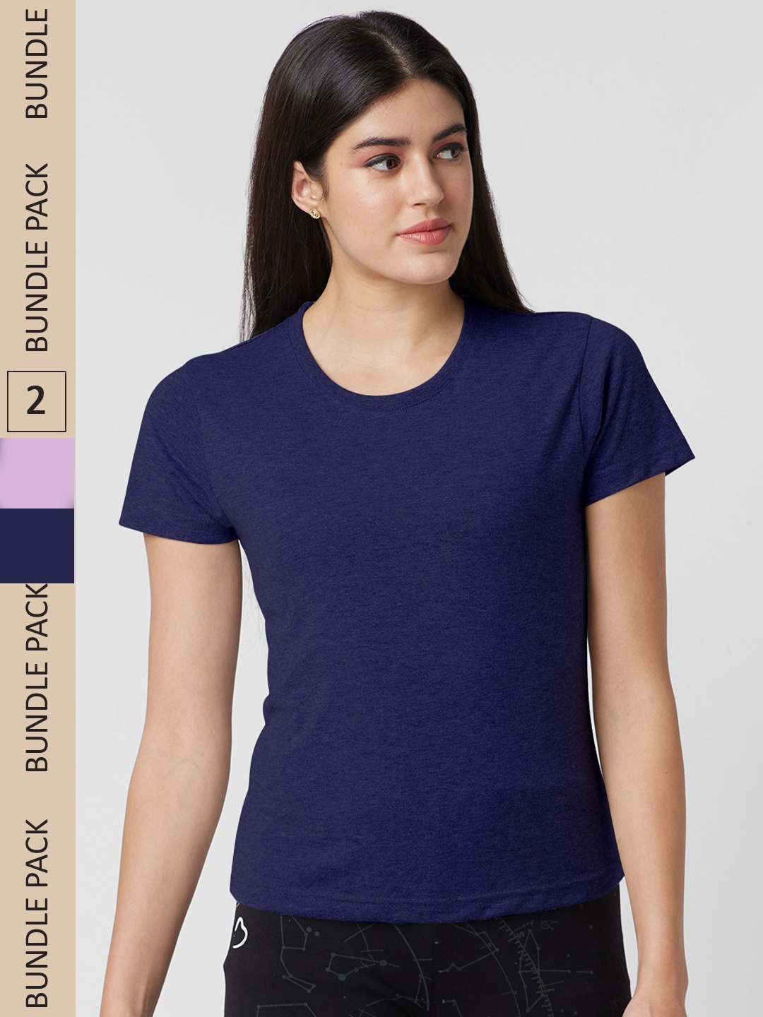 

NOIRA Pack of 2 Round Neck Cotton T-Shirt, Navy blue